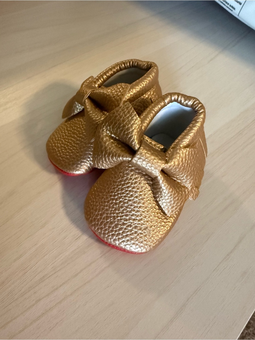 Gold Bow Baby Moccasins - Kids Shoes